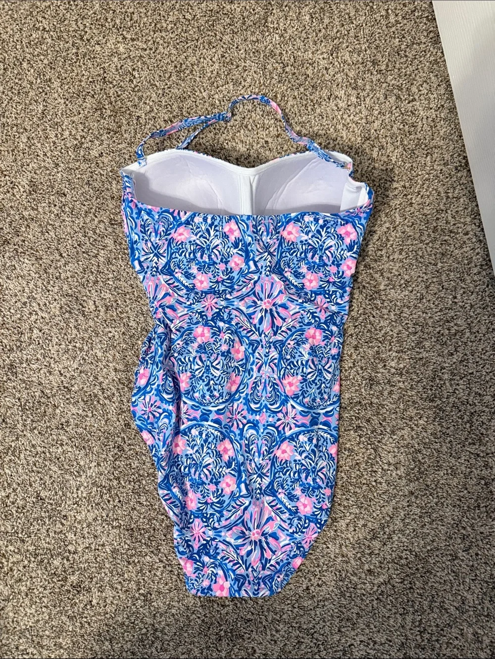 Womens Blue & Pink Floral One-Piece Swimsuit - Picture 2 of 2